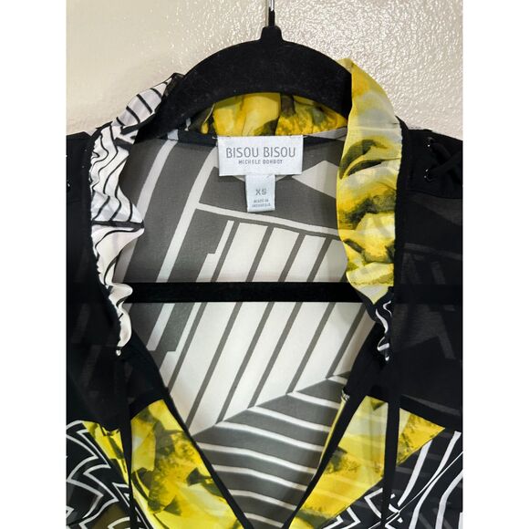Bisou Bisou Women's Semi-Sheer Abstract Design Blouse Size XS Oversized - Picture 2 of 4